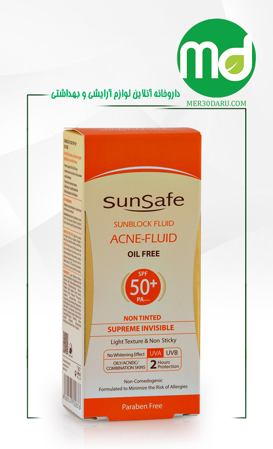 کرم ضد آفتاب بی رنگ فلوئید سان سیف ضد جوش و فاقد چربی +spf 50