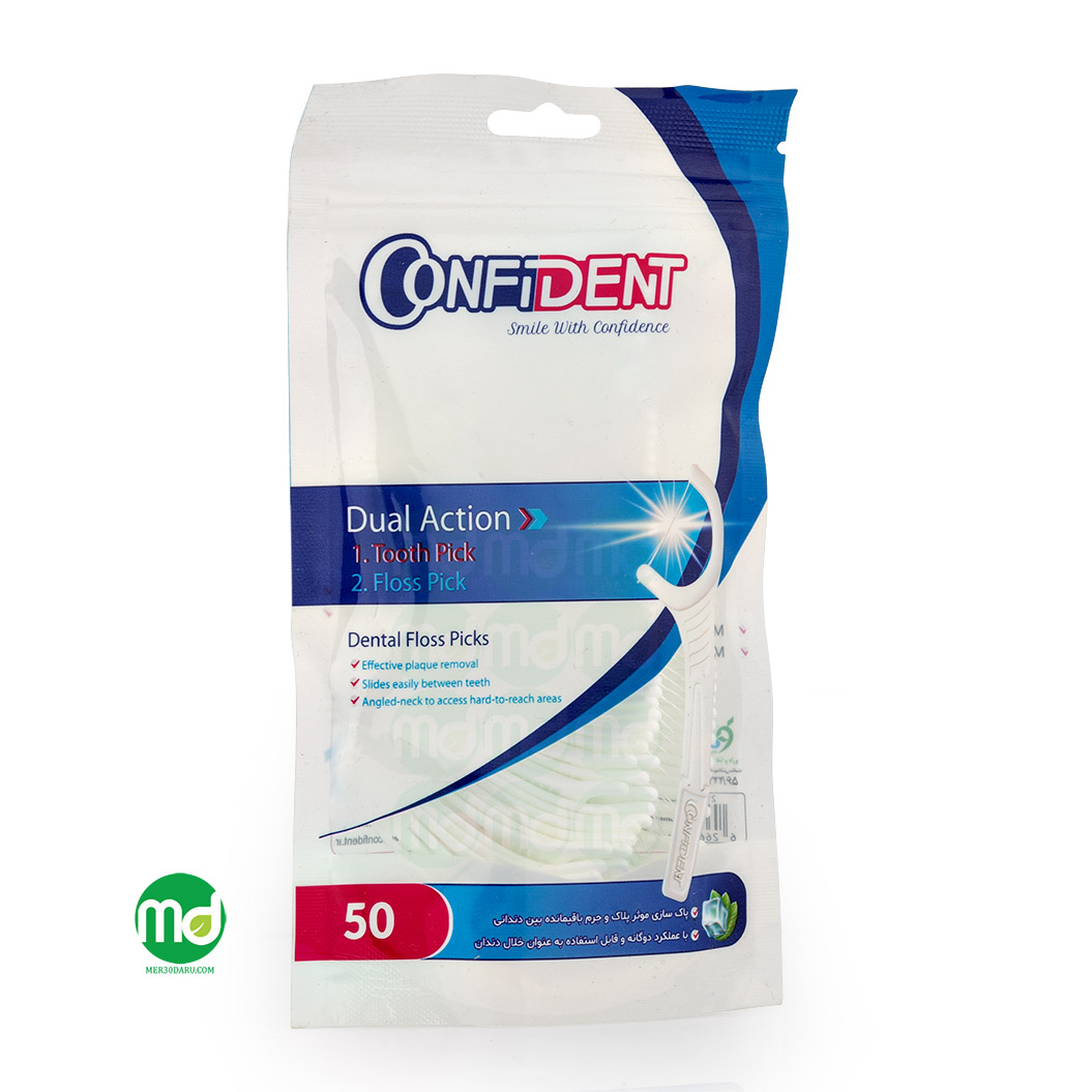 Mer30daru confident dental floss picks 50 pcs نخ دندان کمانی دوگانه کانفیدنت