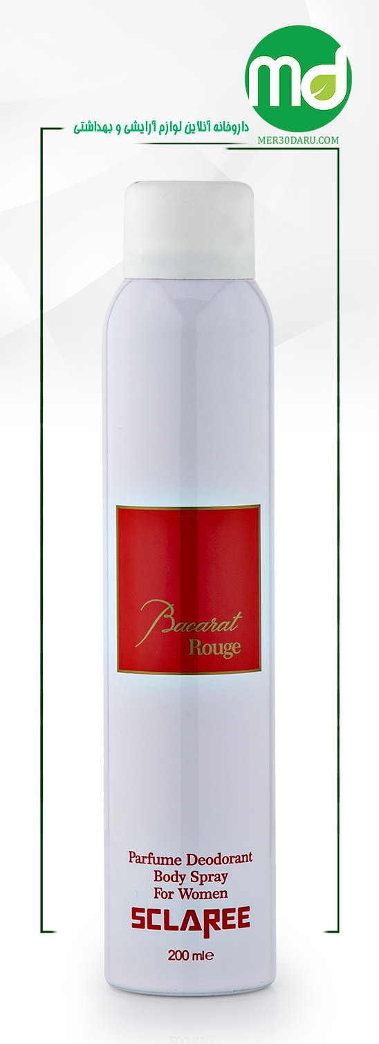 اسپری خوشبو کننده بدن زنانه باکارات رژ اسکلاره با رایحه گرم و شیرین 200ml