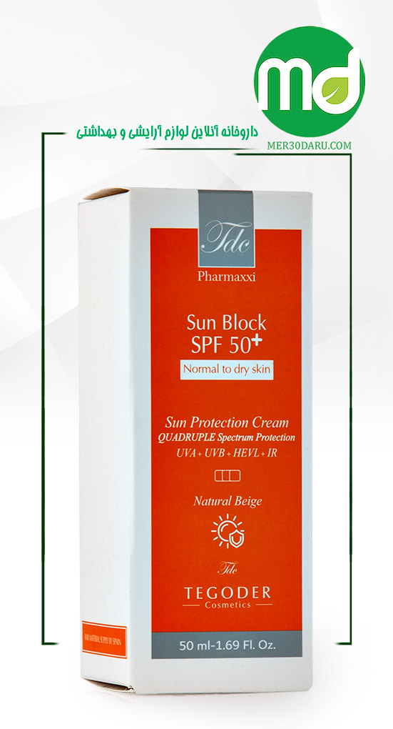 کرم ضد آفتاب رنگ بژ طبیعی تگودر پوست نرمال تا خشک SPF 50