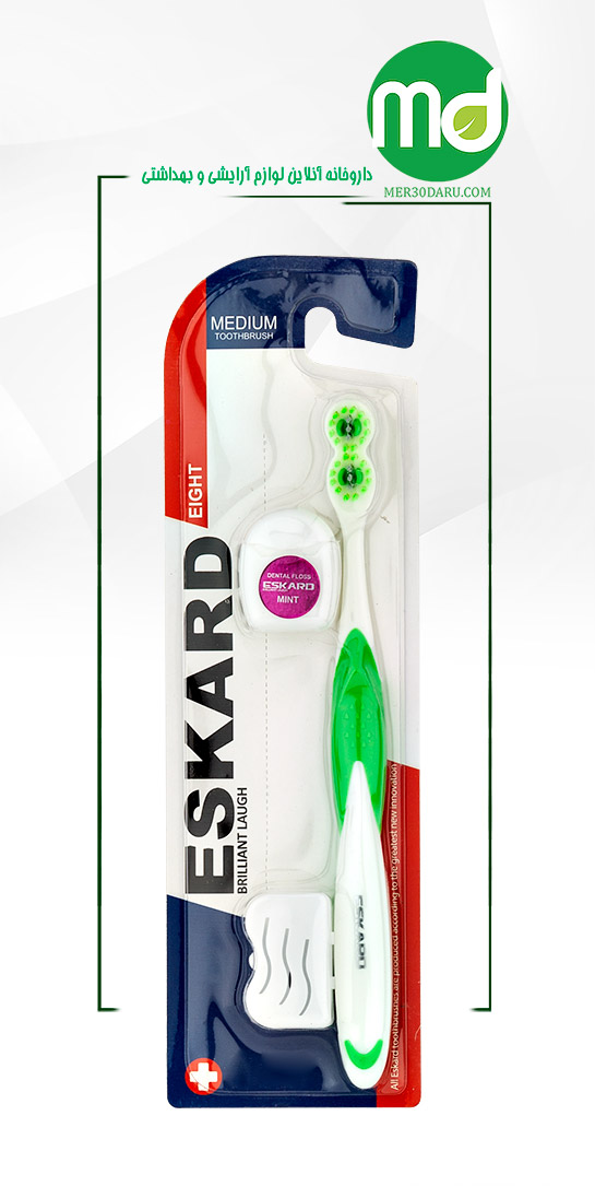 مسواک بزرگسالان متوسط اسکارد همراه نخ دندان مدل Eight