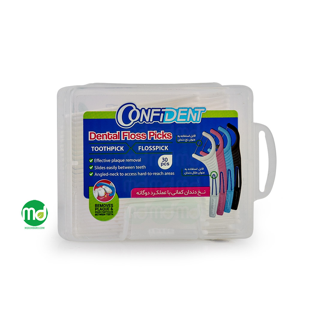 Mer30daru confident dental floss picks 30 pcs نخ دندان کمانی کانفيدنت 30 عددی